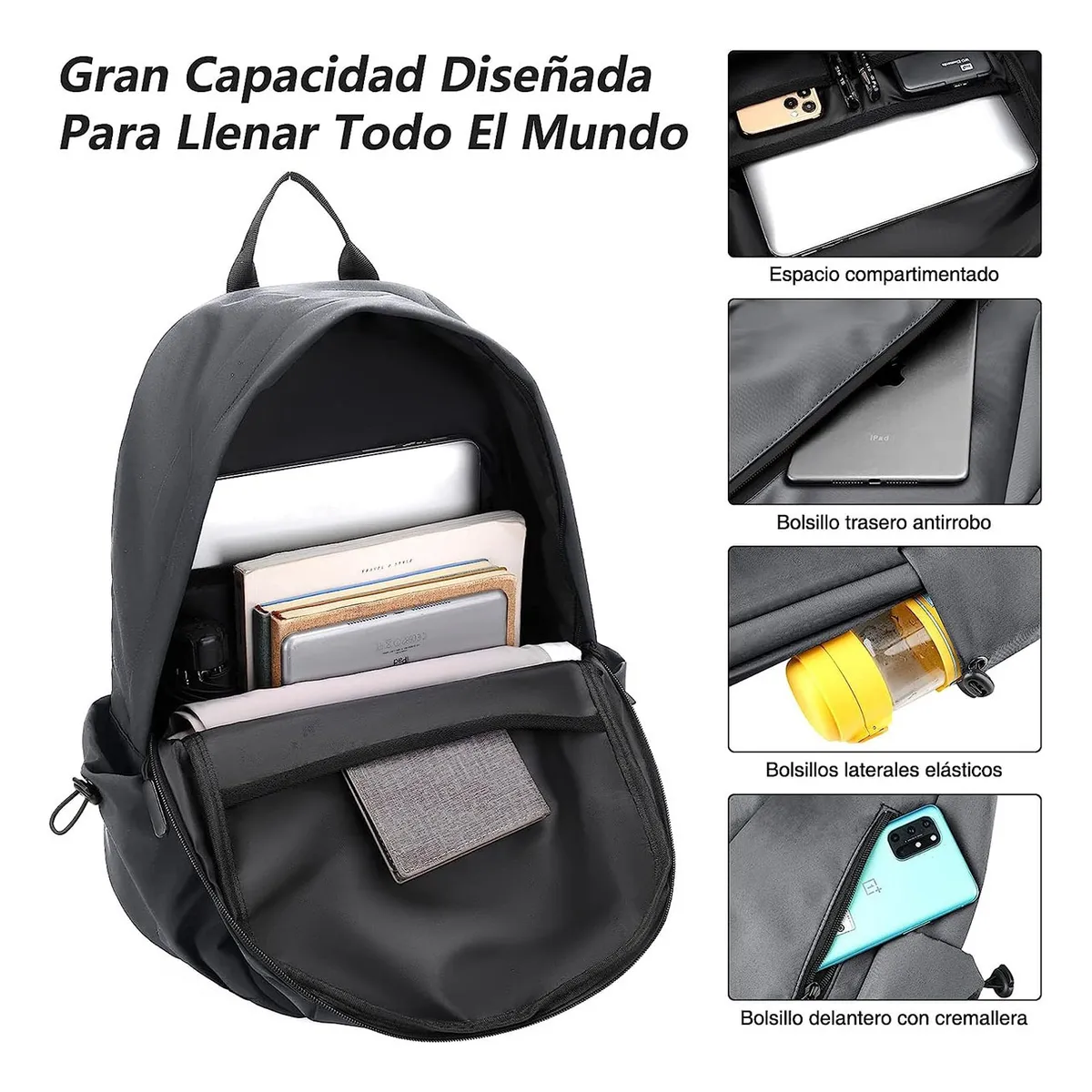 Foto 5 pulgar | Mochila Antirrobo Mochila Impermeable Para Portátil Lab.g Gris