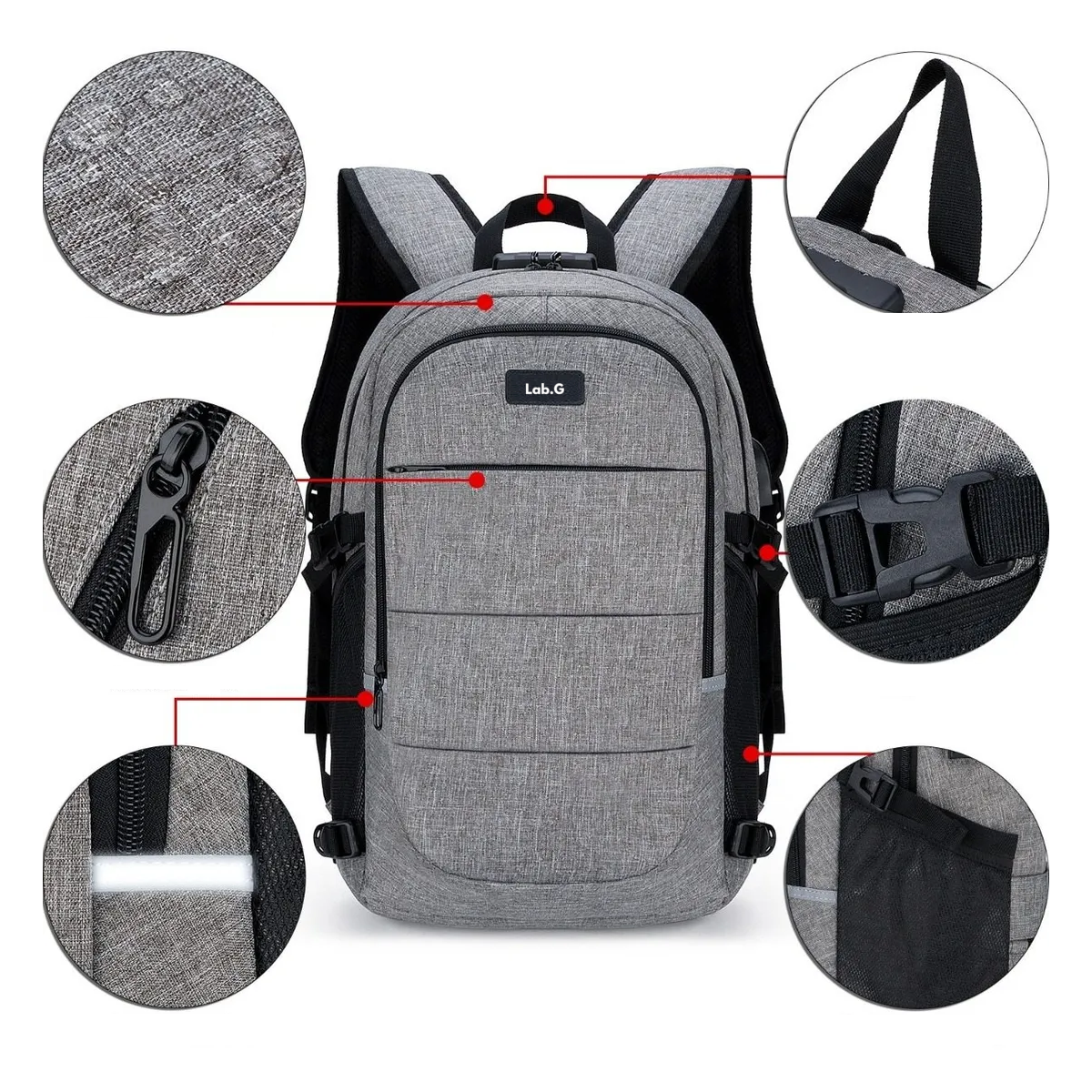 Foto 4 pulgar | Mochila Antirrobo Mochila Impermeable Para Portátil De 15.6,  Y 3 Cierres Lab.g Gris