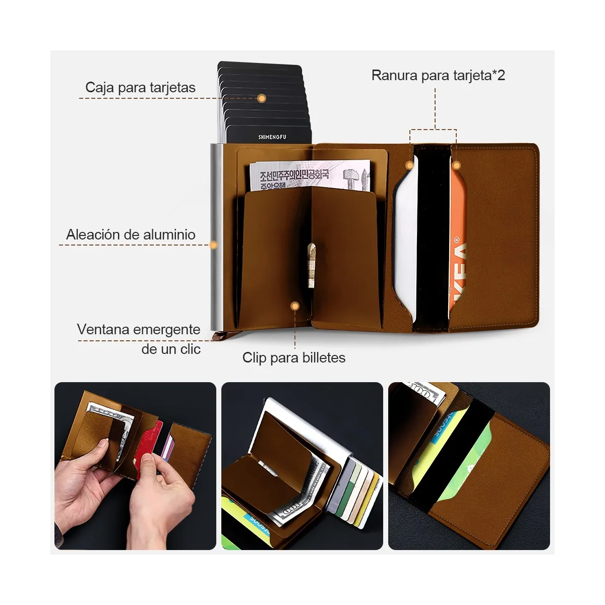 Foto 4 pulgar | Cartera Con Protección Rfid De Aluminio Para Hombre Eo Safe Imports Esi-19373 Marron