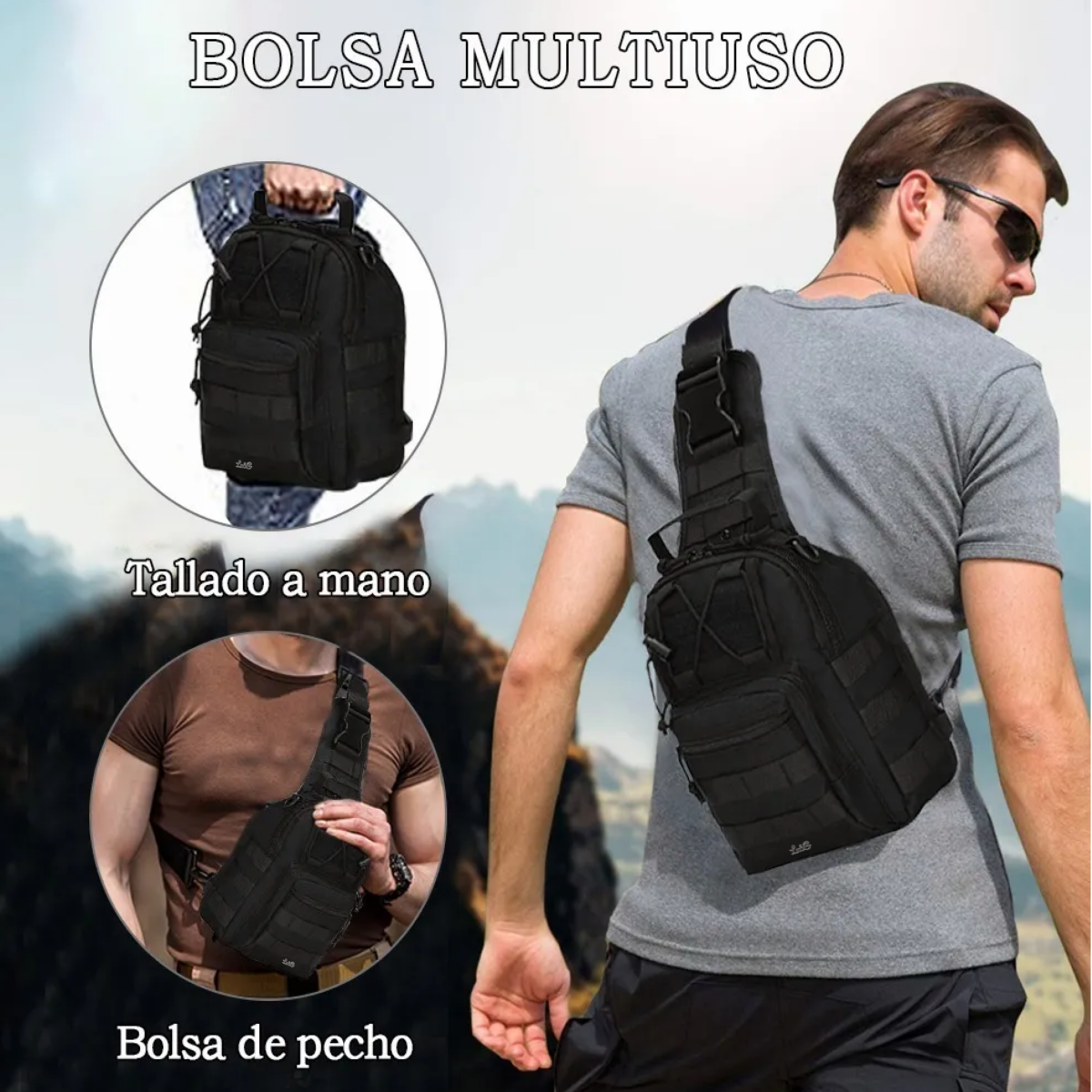 Foto 3 pulgar | Bolso Bandolera Táctica Multifunción Cuerpo Cruzada Lab.g Negro