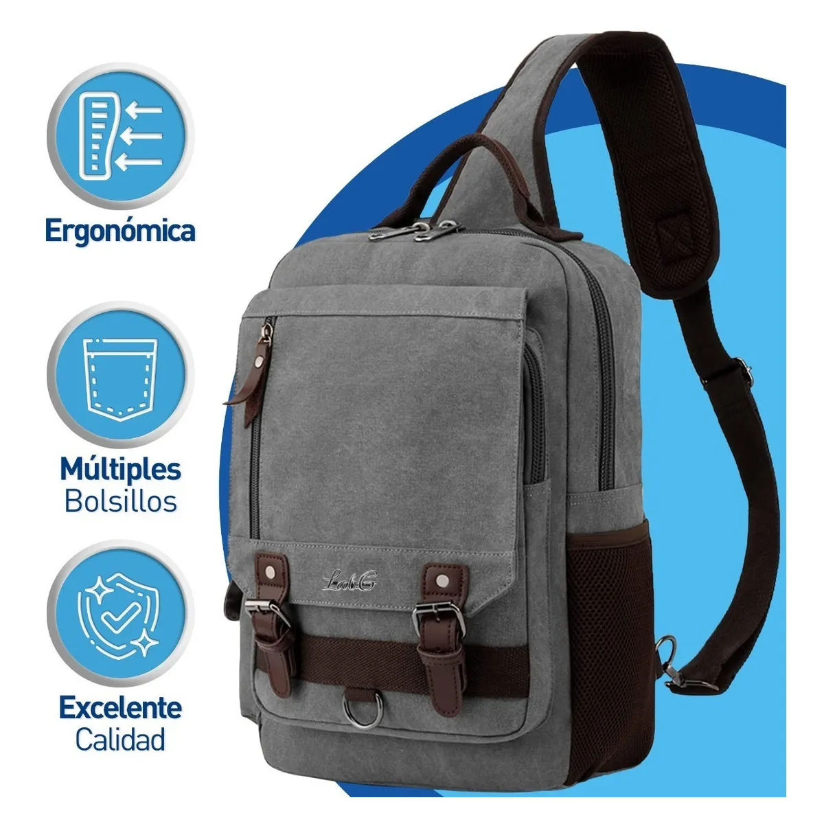 Foto 4 pulgar | Mochila Cruzada Mochila Cruzada De Broches 15l Lab.g Gris