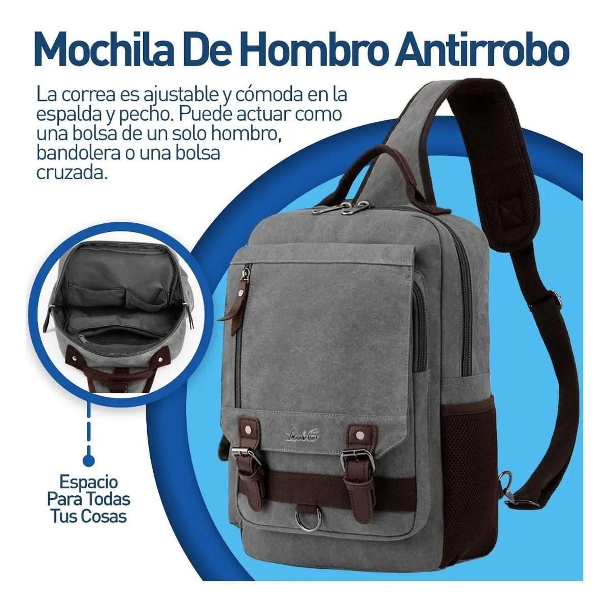 Foto 5 pulgar | Mochila Cruzada Mochila Cruzada De Broches 15l Lab.g Gris