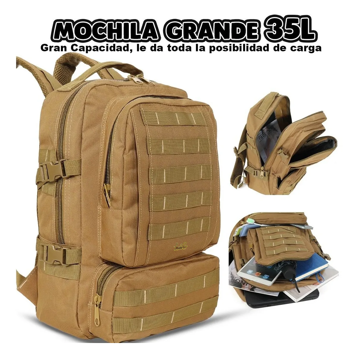 Foto 2 | Mochila Táctica Militar Portátil Escolar Mutiluso Moda Lab.g Marrón