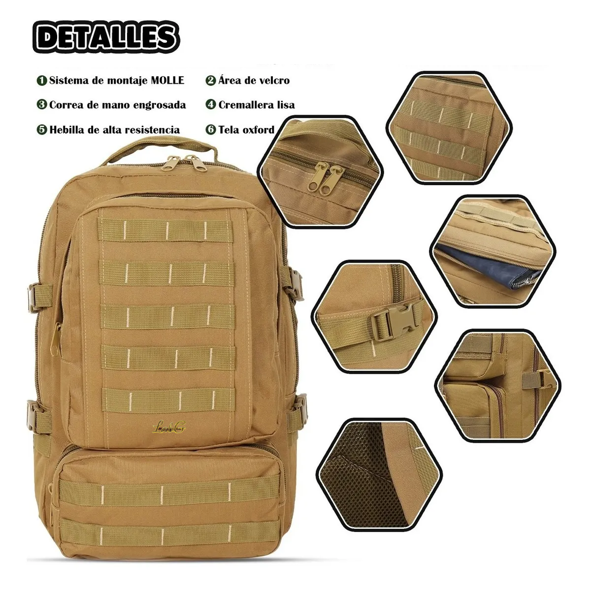 Foto 4 pulgar | Mochila Táctica Militar Portátil Escolar Mutiluso Moda Lab.g Marrón