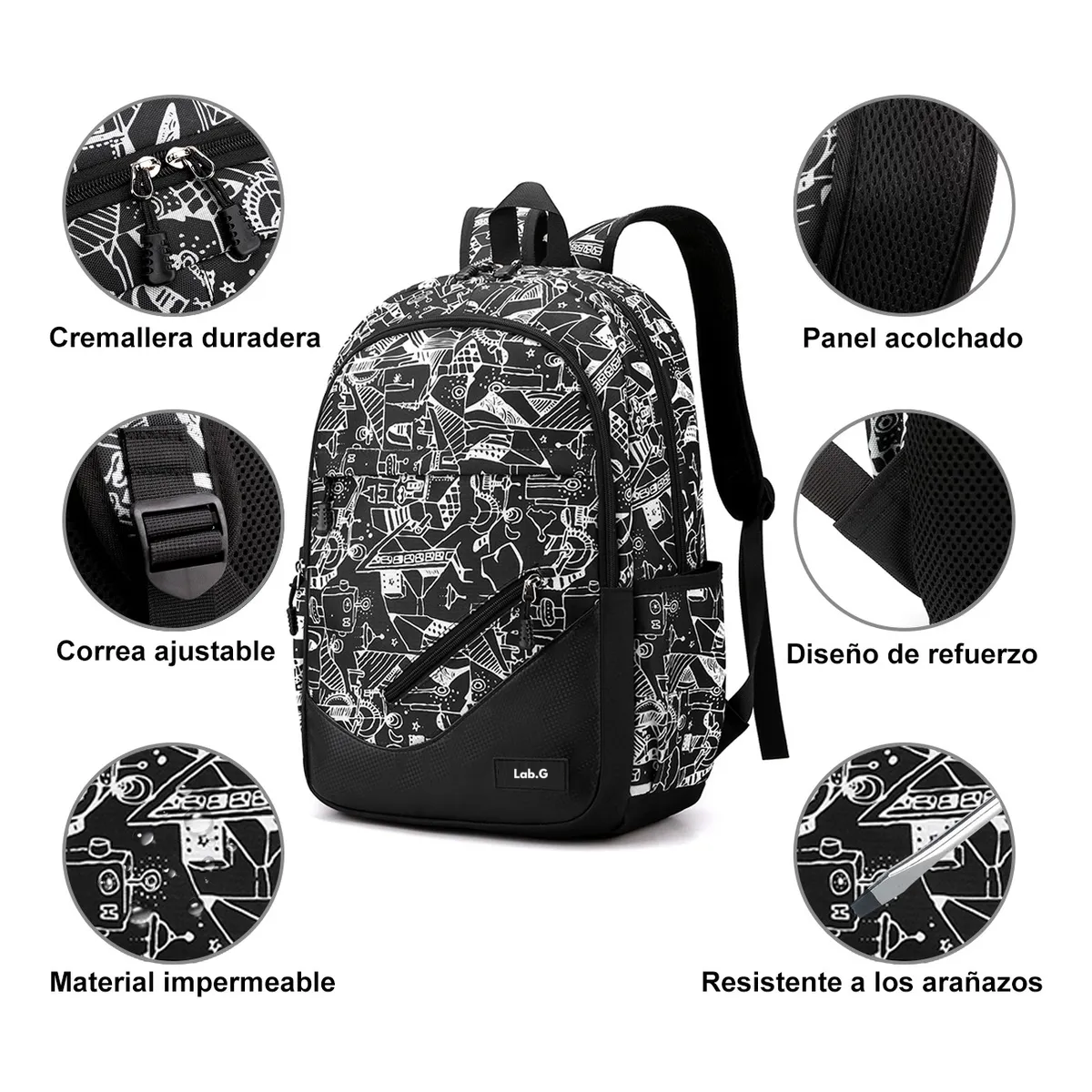 Foto 3 pulgar | Mochila Estudiantil De Gran Capacidad De 30 L Para Hombre, Blanco Con Negro Lab.g Multicolor