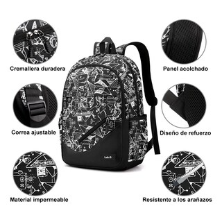 Foto 2 | Mochila Estudiantil De Gran Capacidad De 30 L Para Hombre, Blanco Con Negro Lab.g Multicolor
