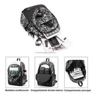 Foto 3 | Mochila Estudiantil De Gran Capacidad De 30 L Para Hombre, Blanco Con Negro Lab.g Multicolor