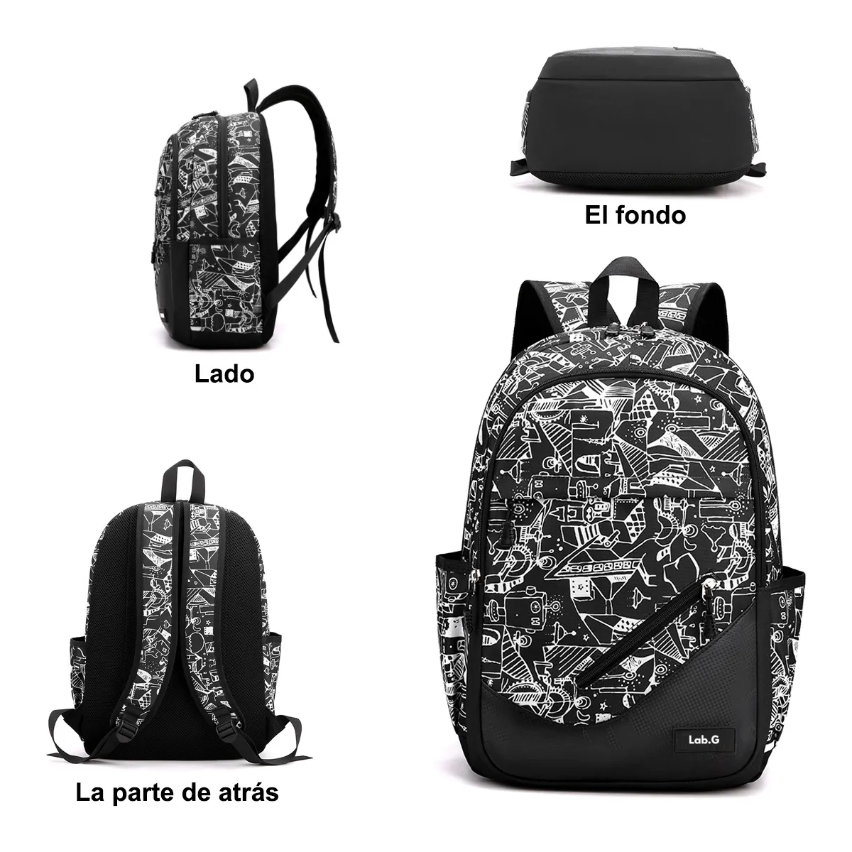 Foto 4 | Mochila Estudiantil De Gran Capacidad De 30 L Para Hombre, Blanco Con Negro Lab.g Multicolor