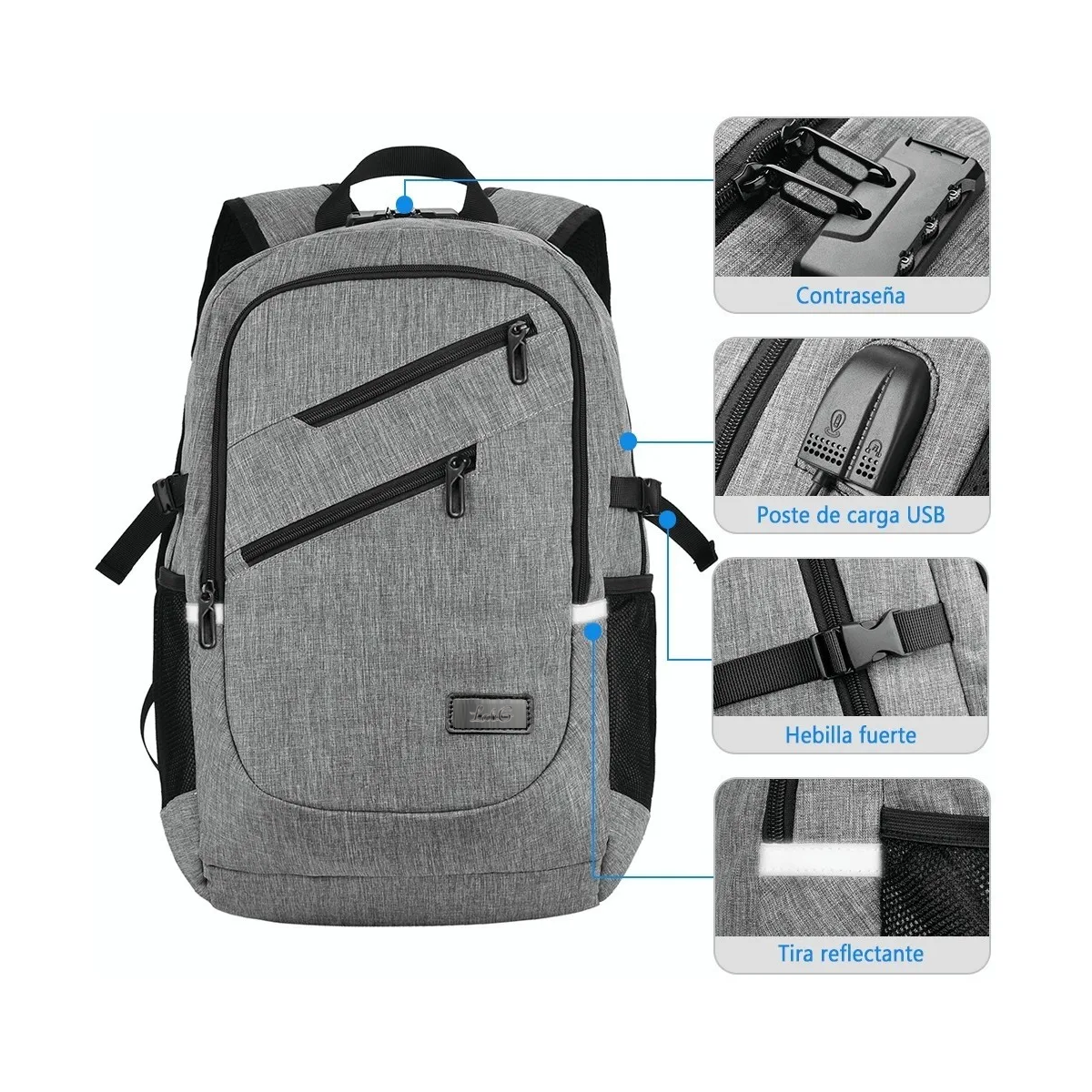 Foto 3 pulgar | Mochila Antirrobo Superior Negocios Impermeable 35l Doble Cierre Lab.g Gris
