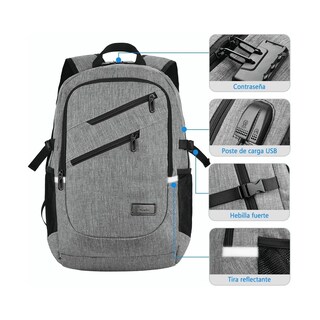 Foto 2 | Mochila Antirrobo Superior Negocios Impermeable 35l Doble Cierre Lab.g Gris
