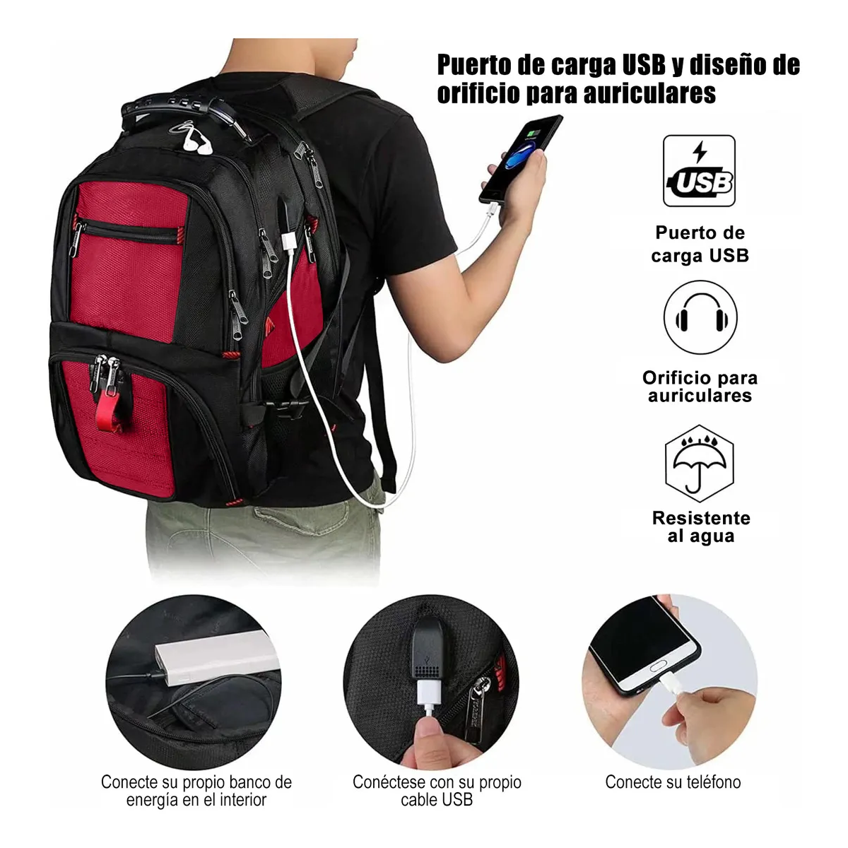 Foto 2 | Mochila Para Laptop Impermeable Eo Safe Imports Esi-19444 Rojo