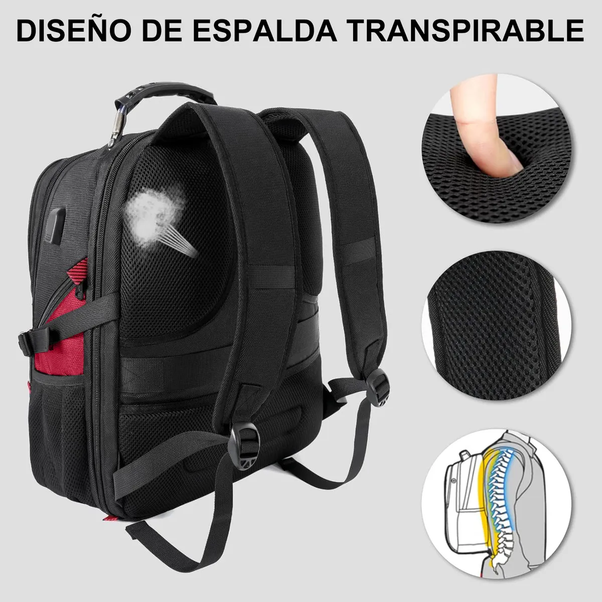 Foto 5 pulgar | Mochila Para Laptop Impermeable Eo Safe Imports Esi-19444 Rojo