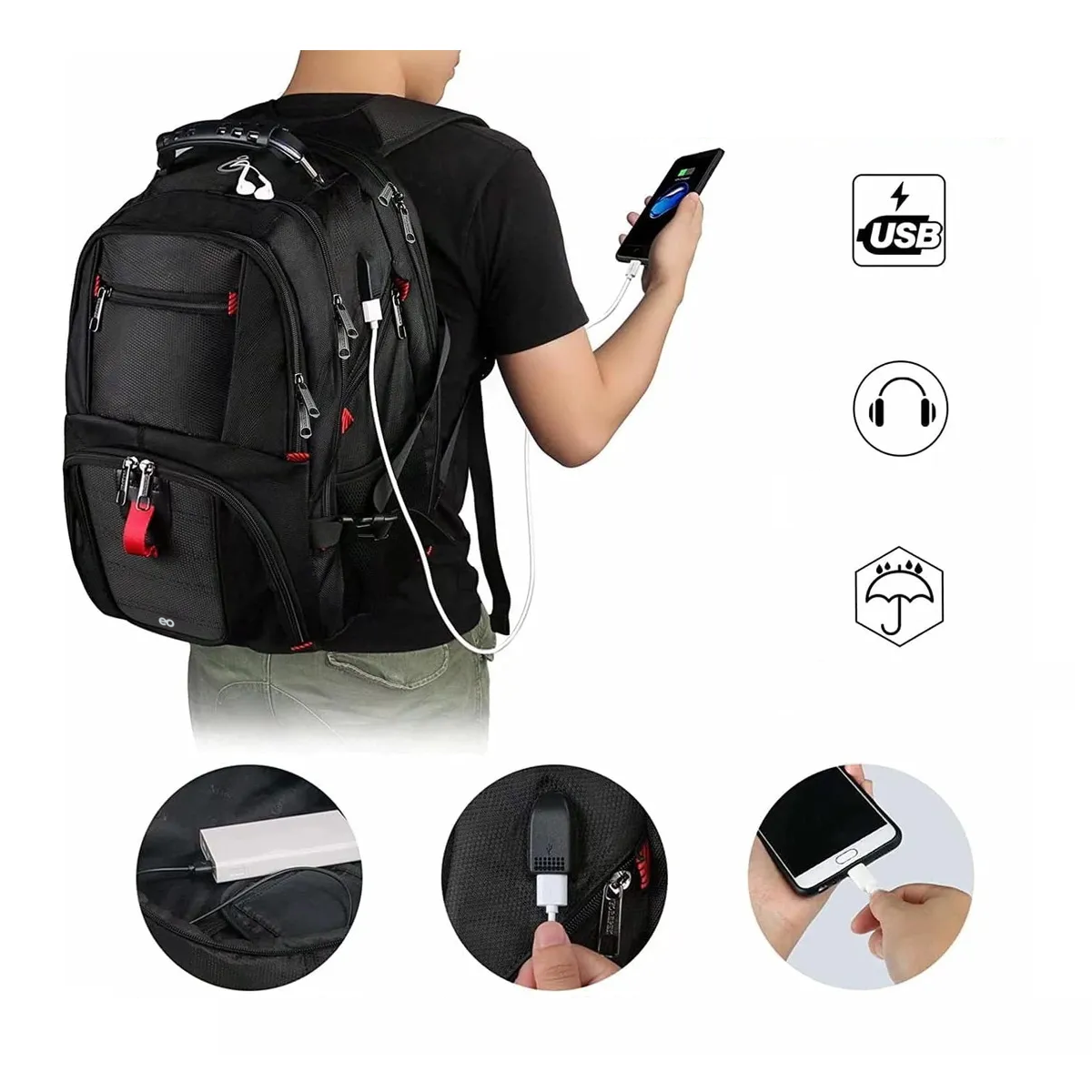 Foto 2 | Mochila Para Laptop Impermeable Eo Safe Imports Esi-19443 Negro