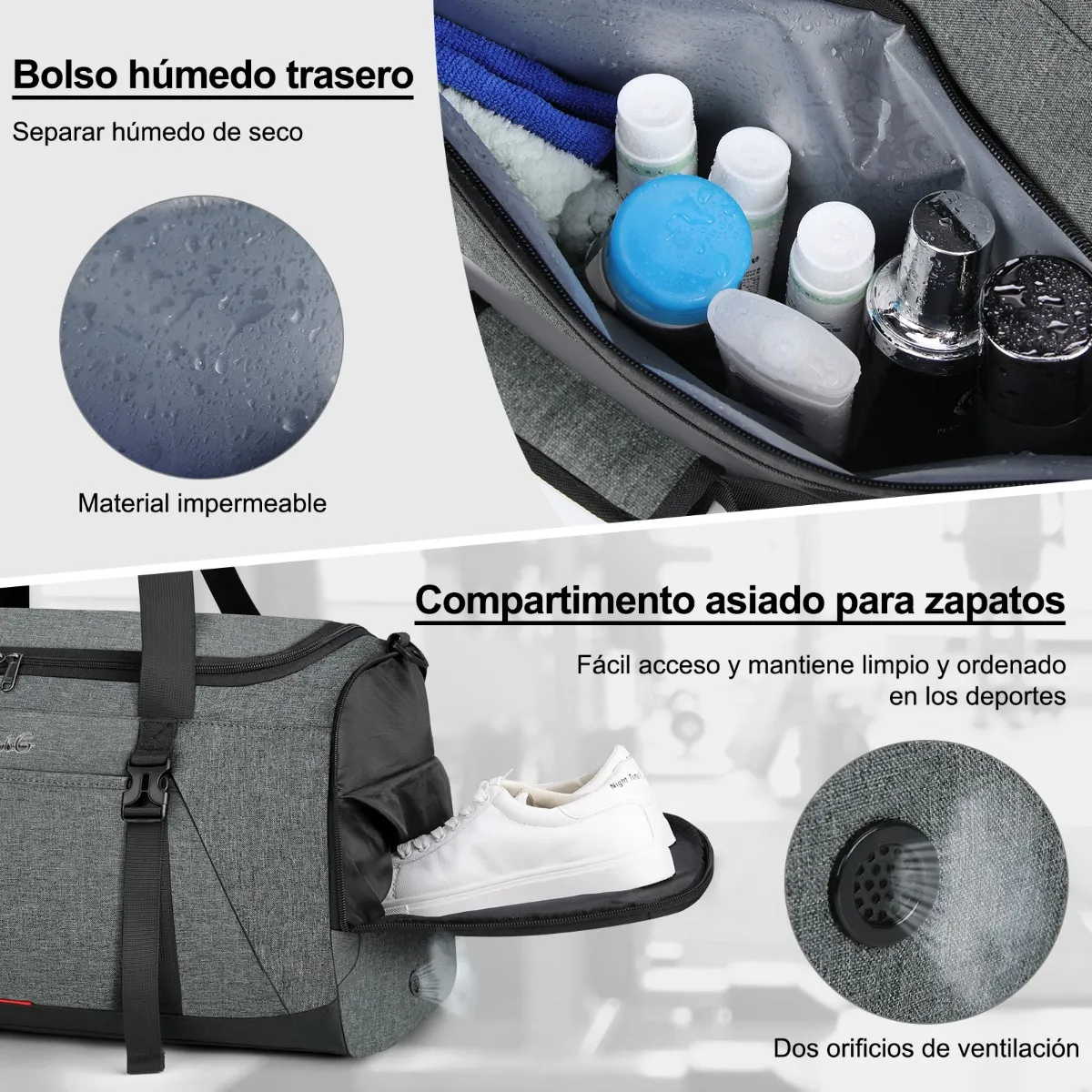 Foto 5 | Maleta Deportiva Bolsa Gym Viaje Mochila Lab.g Gris