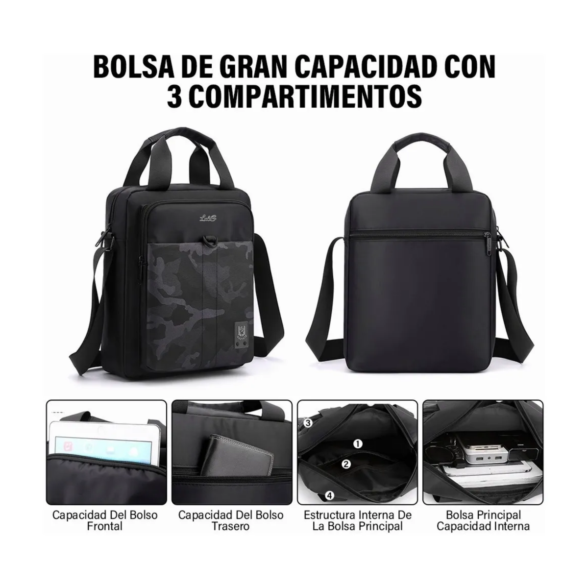 Foto 4 | Bolso Mensajero Bandolera Camuflaje Lab.g Negro