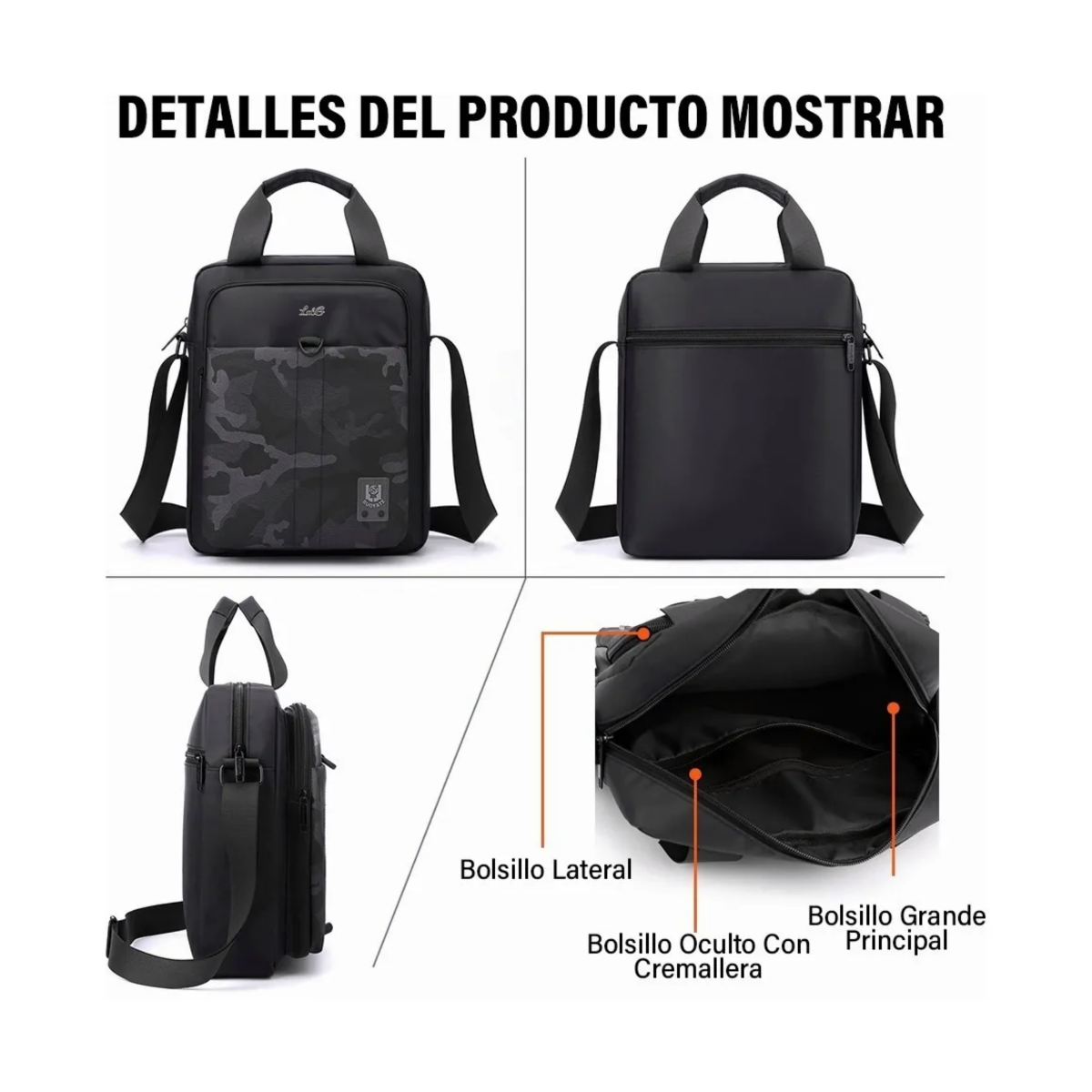 Foto 5 | Bolso Mensajero Bandolera Camuflaje Lab.g Negro