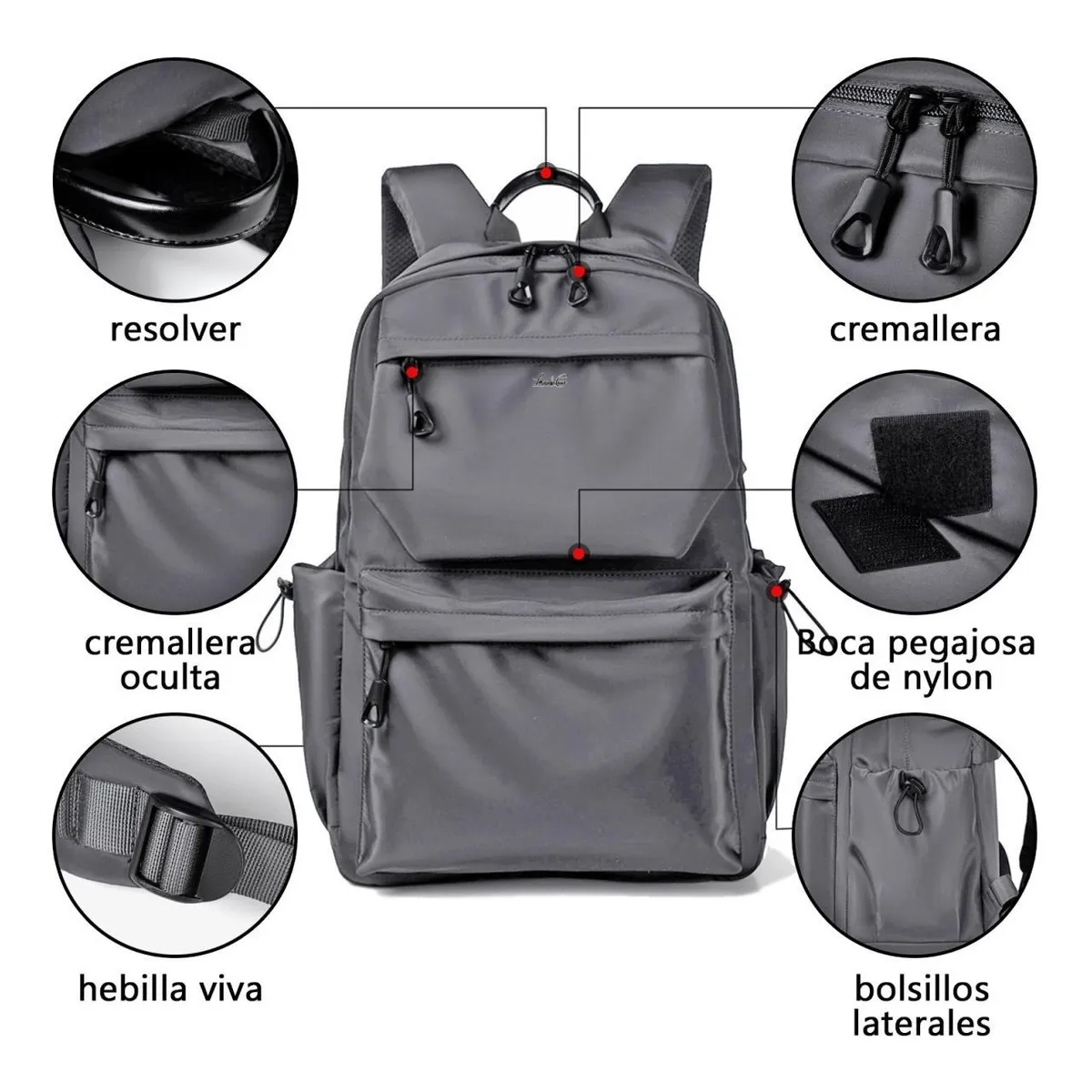Foto 3 | Mochila Multifuncional De Moda Con Puerto Usb Para Hombre Poliéster Lab.g Gris