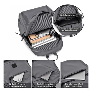 Foto 4 | Mochila Multifuncional De Moda Con Puerto Usb Para Hombre Poliéster Lab.g Gris