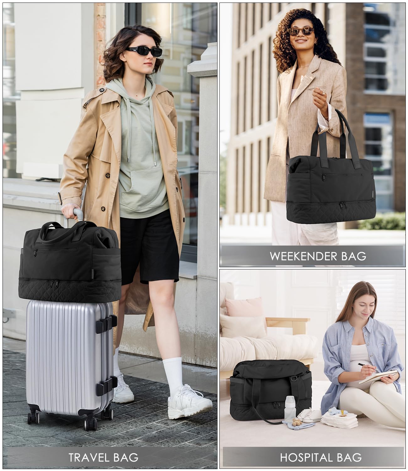 Foto 7 pulgar | Bolsa De Fin De Semana Etronik Para Mujer Con Compartimento Para Zapatos, Color Negro - Venta Internacional.