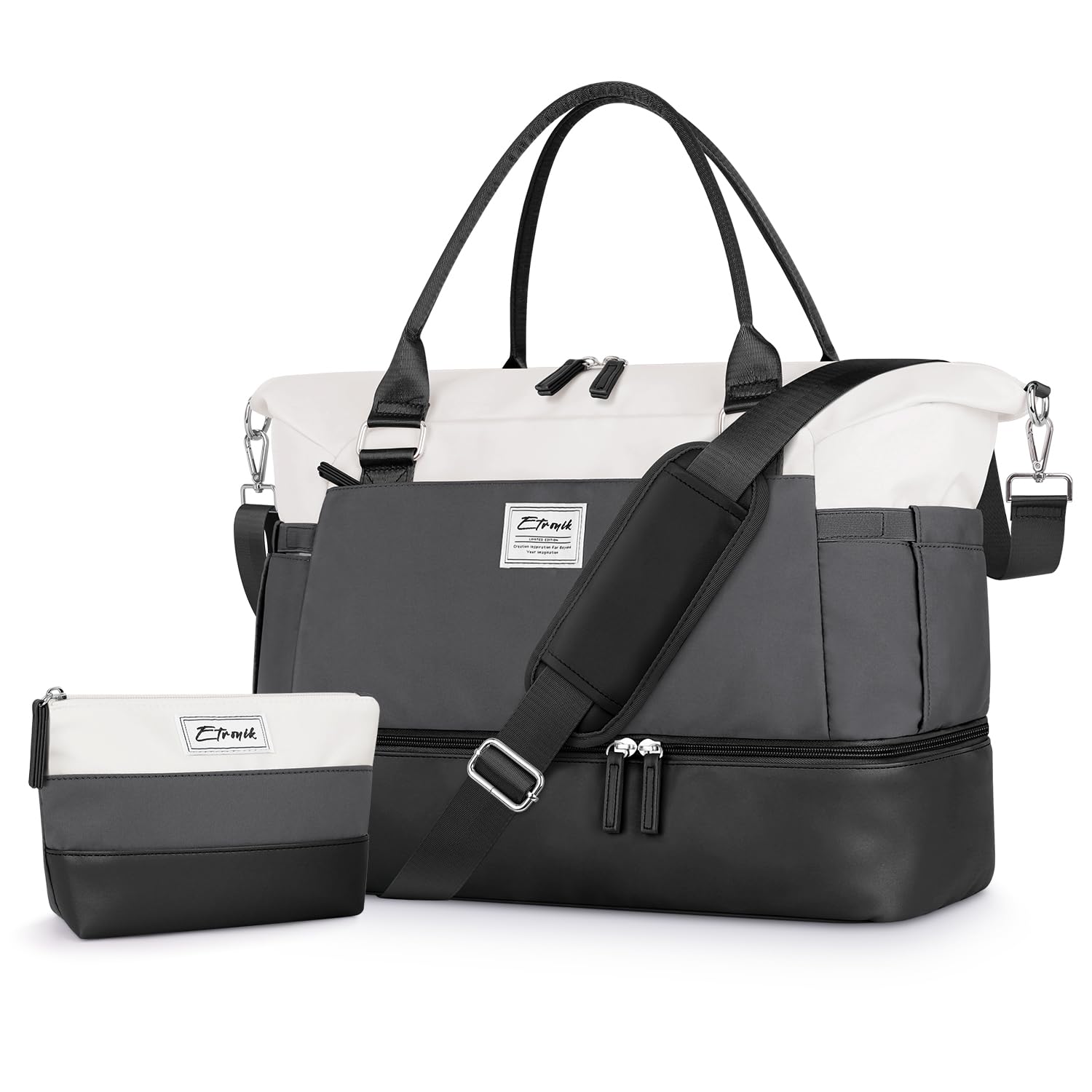 Foto 2 pulgar | Bolsa De Fin De Semana Etronik Para Mujer Con Compartimento Para Zapatos, Color Negro Y Gris - Venta Internacional.