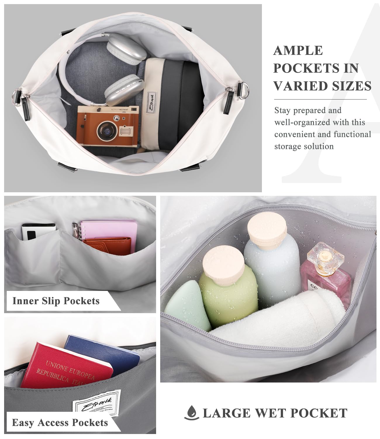 Foto 2 | Bolsa De Fin De Semana Etronik Para Mujer Con Compartimento Para Zapatos, Color Negro Y Gris - Venta Internacional.