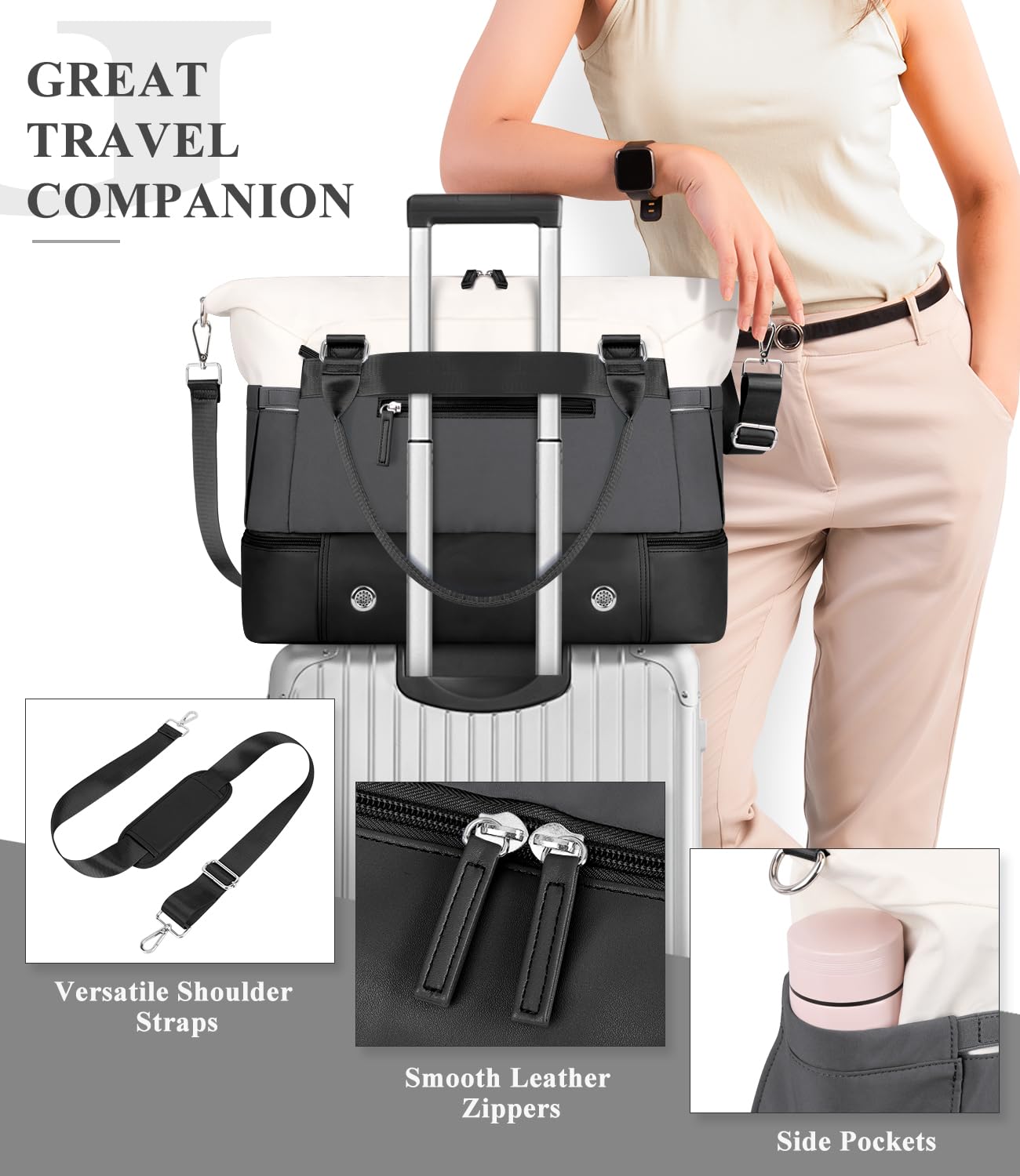 Foto 4 pulgar | Bolsa De Fin De Semana Etronik Para Mujer Con Compartimento Para Zapatos, Color Negro Y Gris - Venta Internacional.