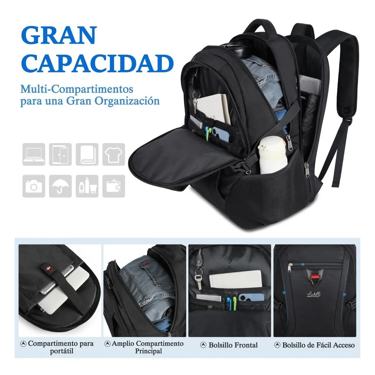 Foto 5 pulgar | Mochila Viaje Caballero, Unisex, Negro Total 45 L Lab.g Negro