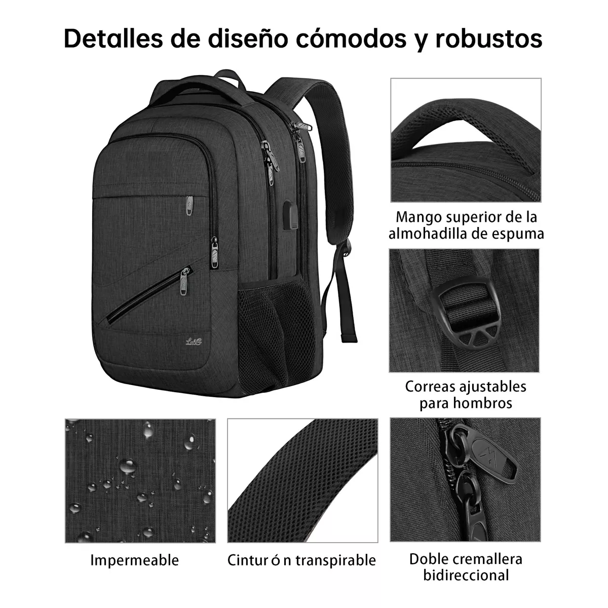 Foto 4 pulgar | Mochila Para Laptop 17 Pulgadas Lab.g Negra
