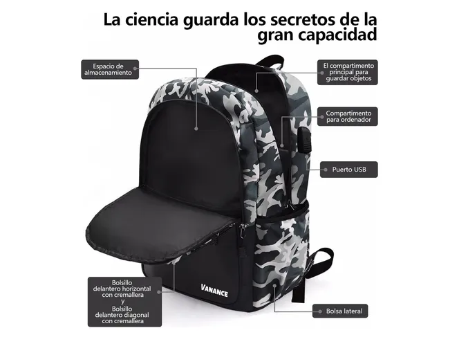 Foto 3 pulgar | Xtellar Mochila Antirrobo Multiusos Con Compartimentos De Almacenamiento, Impermeable, Oxford 900d, Estilo Camuflaje Ch