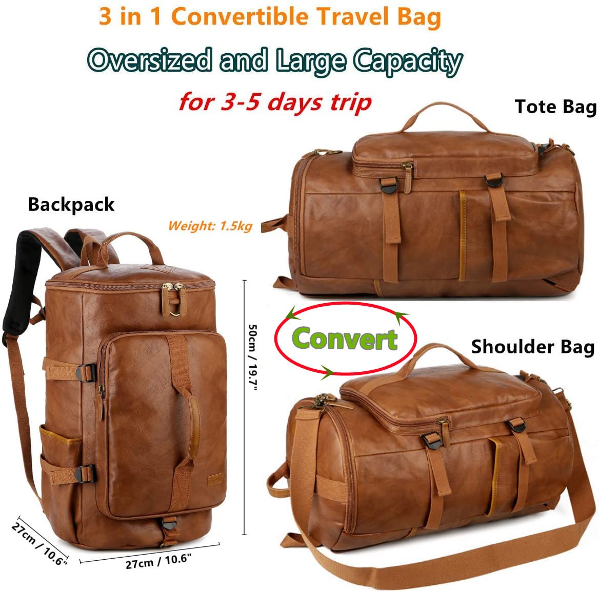 Foto 3 pulgar | Bolsa De Viaje Baosha Hb-26 Weekender De Piel Vegana - Venta Internacional.