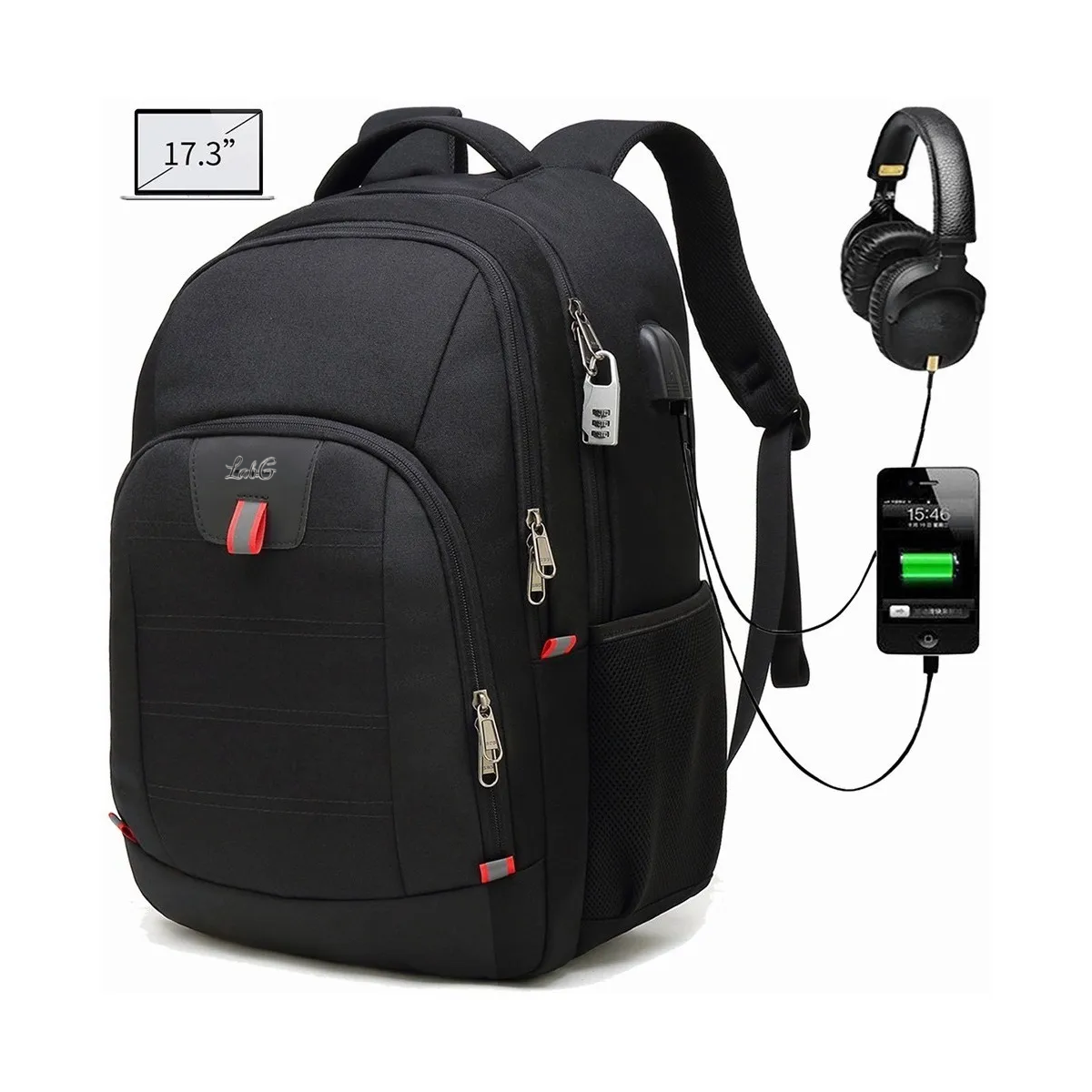 Foto 3 pulgar | Mochila De Negocios Para Computadora 17.3 Con Cargador Usb Lab.g Negro