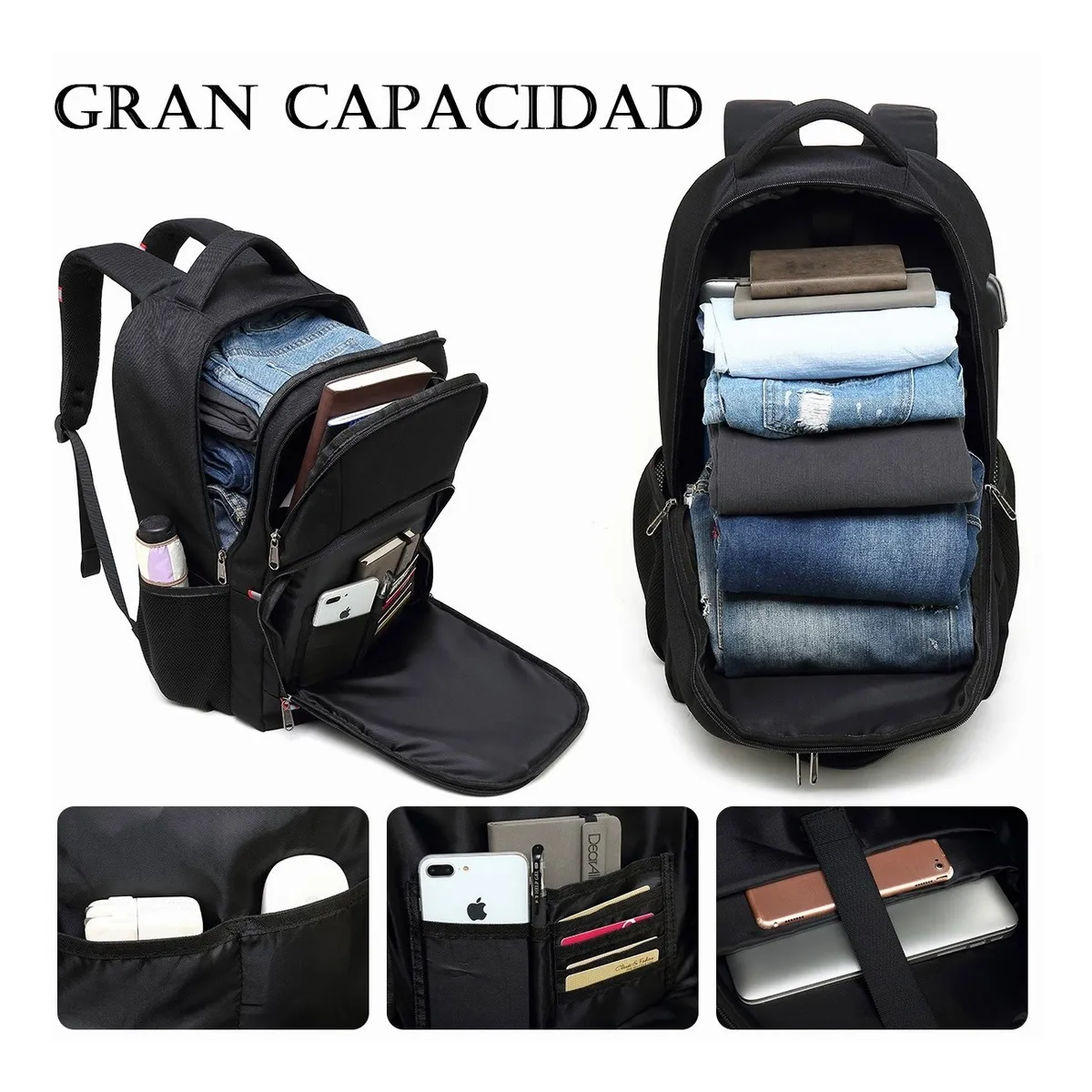 Foto 3 | Mochila De Negocios Para Computadora 17.3 Con Cargador Usb Lab.g Negro