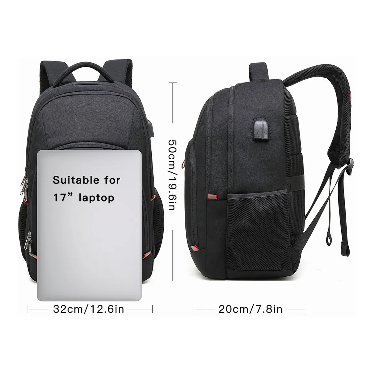 Foto 4 | Mochila De Negocios Para Computadora 17.3 Con Cargador Usb Lab.g Negro