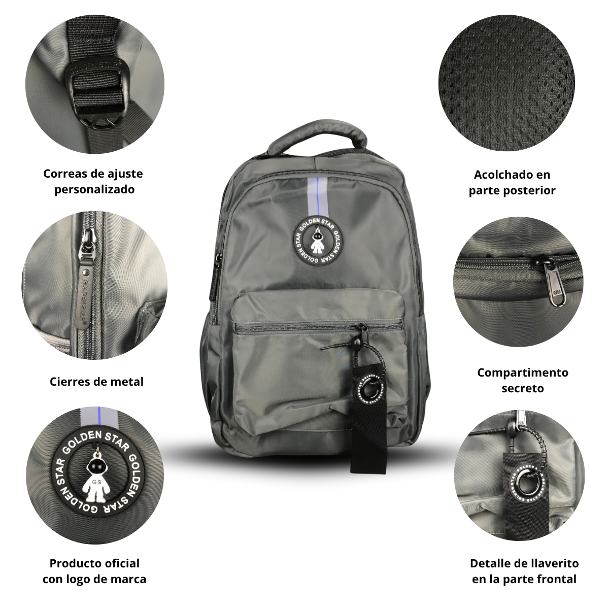 Foto 2 | Mochila Golden Star Astronauta Escolar Gf-1581 Gris
