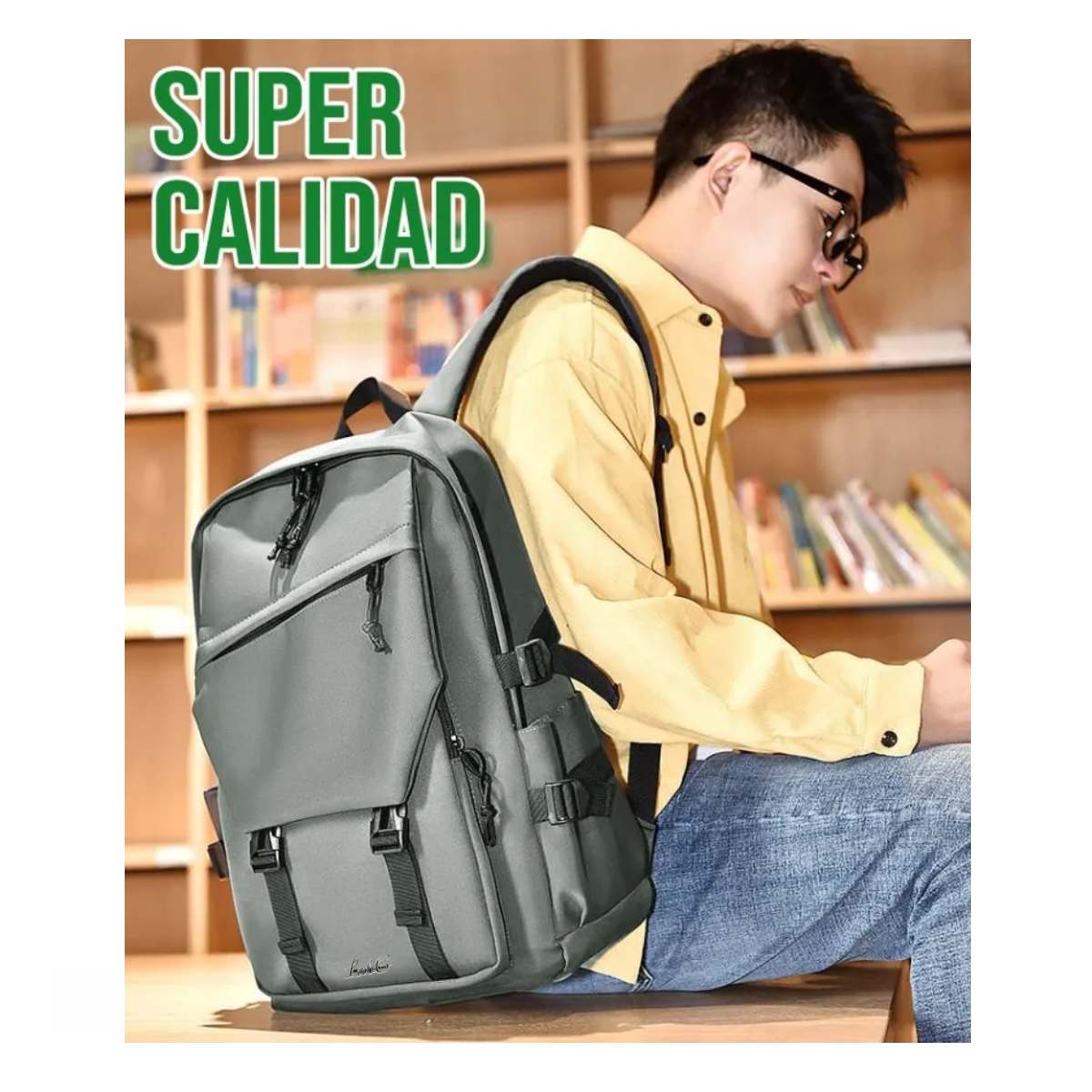 Foto 5 pulgar | Mochila Gran Capacidad Para Laptop Lab.g Verde Militar