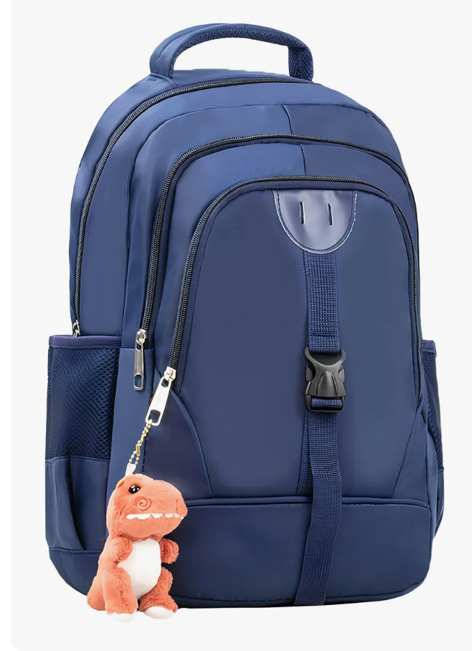 Mochila Escolar Y Llavero De Peluche Azul Marino