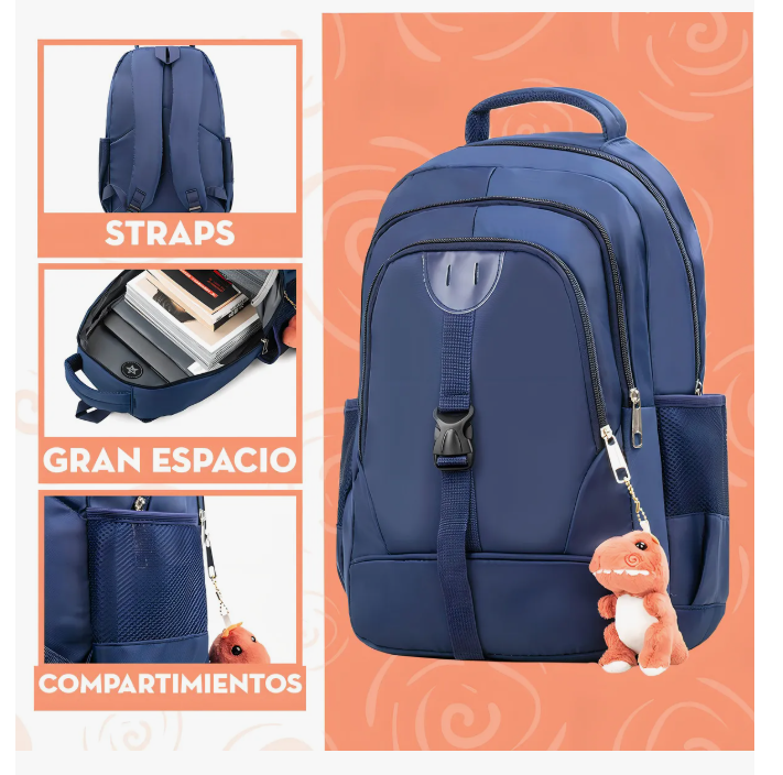 Foto 3 pulgar | Mochila Escolar Y Llavero De Peluche Azul Marino