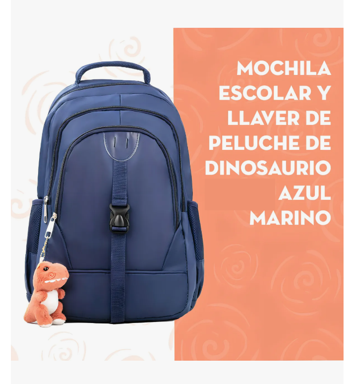 Foto 4 pulgar | Mochila Escolar Y Llavero De Peluche Azul Marino