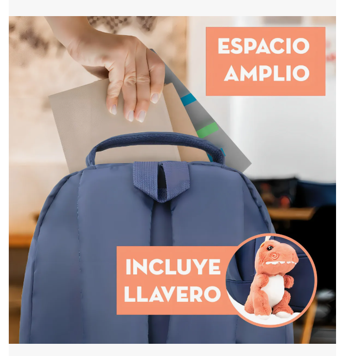 Foto 5 pulgar | Mochila Escolar Y Llavero De Peluche Azul Marino