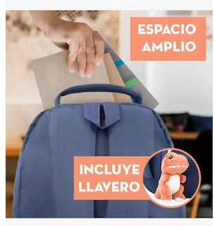 Foto 4 | Mochila Escolar Y Llavero De Peluche Azul Marino