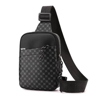 Foto 1 | Bolso Bandolera De Cuero Impermeable Con Estampado De Cuadro Grey Belug Negro
