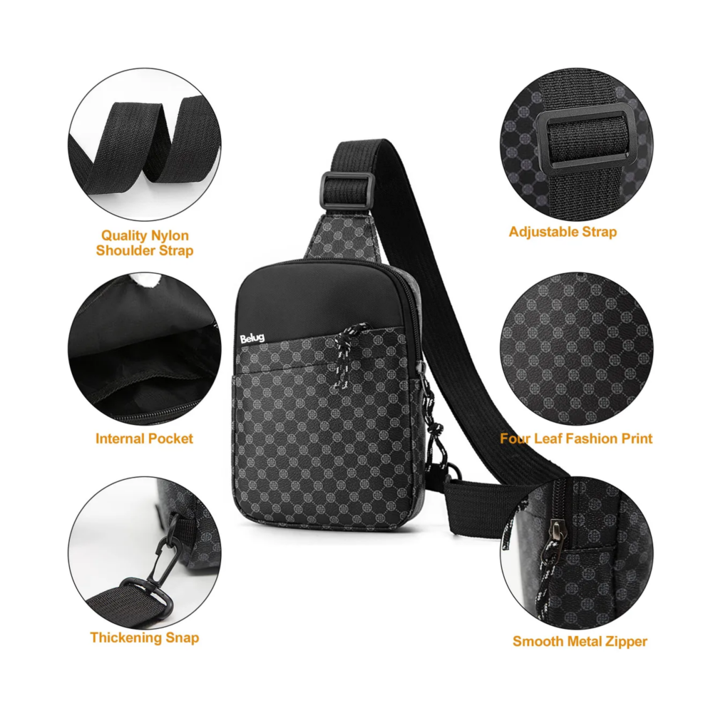 Foto 3 pulgar | Bolso Bandolera De Cuero Impermeable Con Estampado De Cuadro Grey Belug  Negro