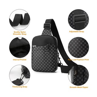 Foto 2 | Bolso Bandolera De Cuero Impermeable Con Estampado De Cuadro Grey Belug Negro
