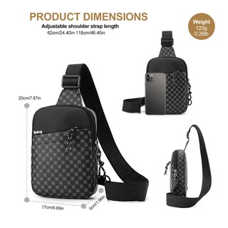 Foto 4 | Bolso Bandolera De Cuero Impermeable Con Estampado De Cuadro Grey Belug Negro