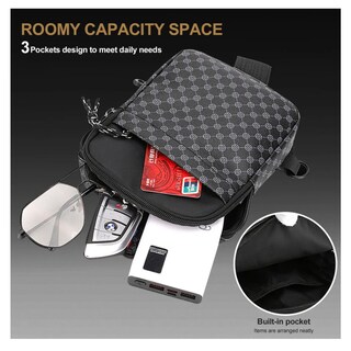 Foto 5 | Bolso Bandolera De Cuero Impermeable Con Estampado De Cuadro Grey Belug Negro
