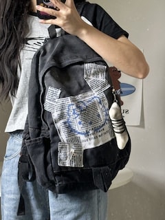 Foto 4 | Mochila Sanmu Hello Kitty De Piel Sintética Vaquera Negra - Venta Internacional.