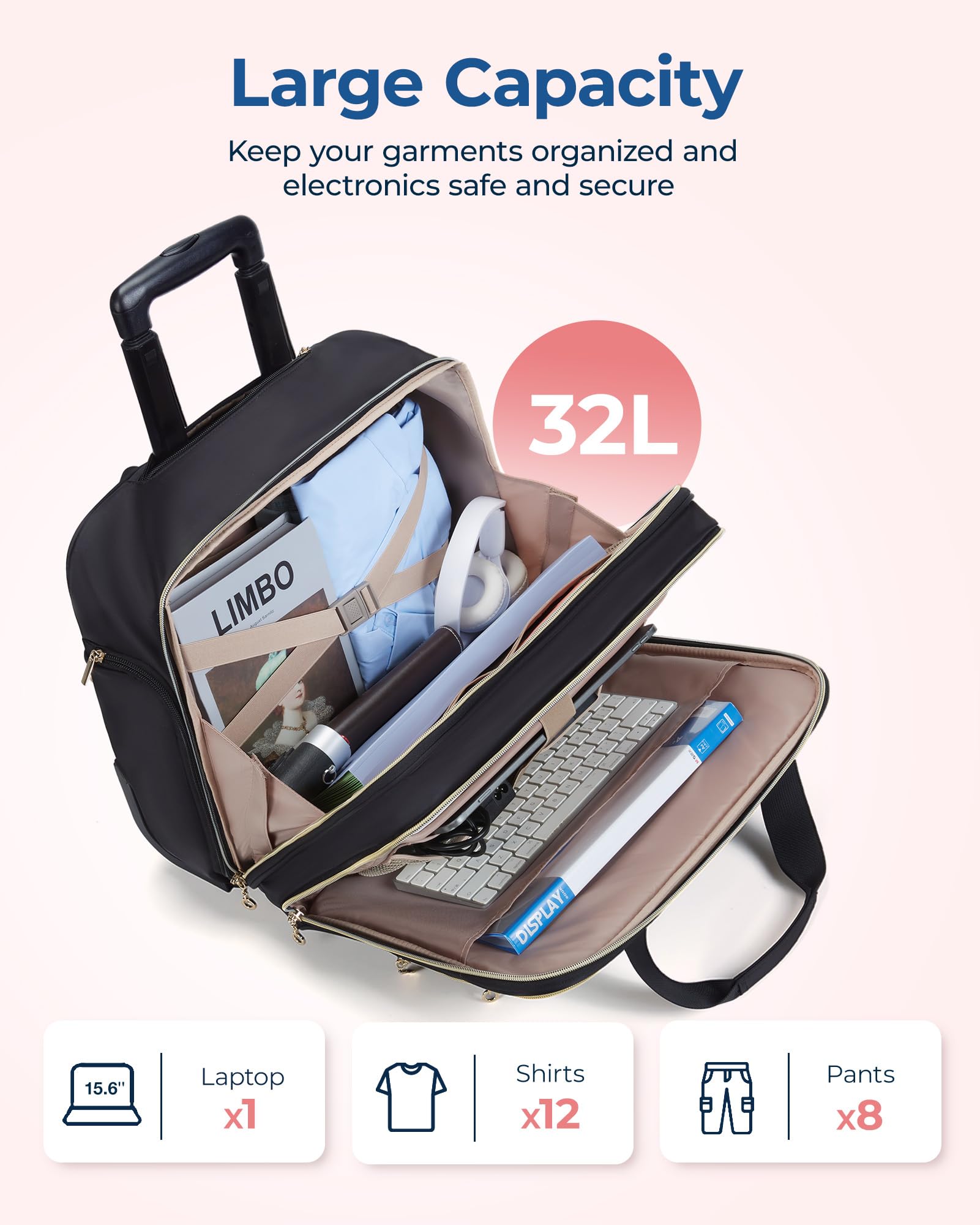 Foto 3 pulgar | Bolsa Con Ruedas Bagsmart Para Portátil De 15 6 Pulgadas  40 L  Negra - Venta Internacional.