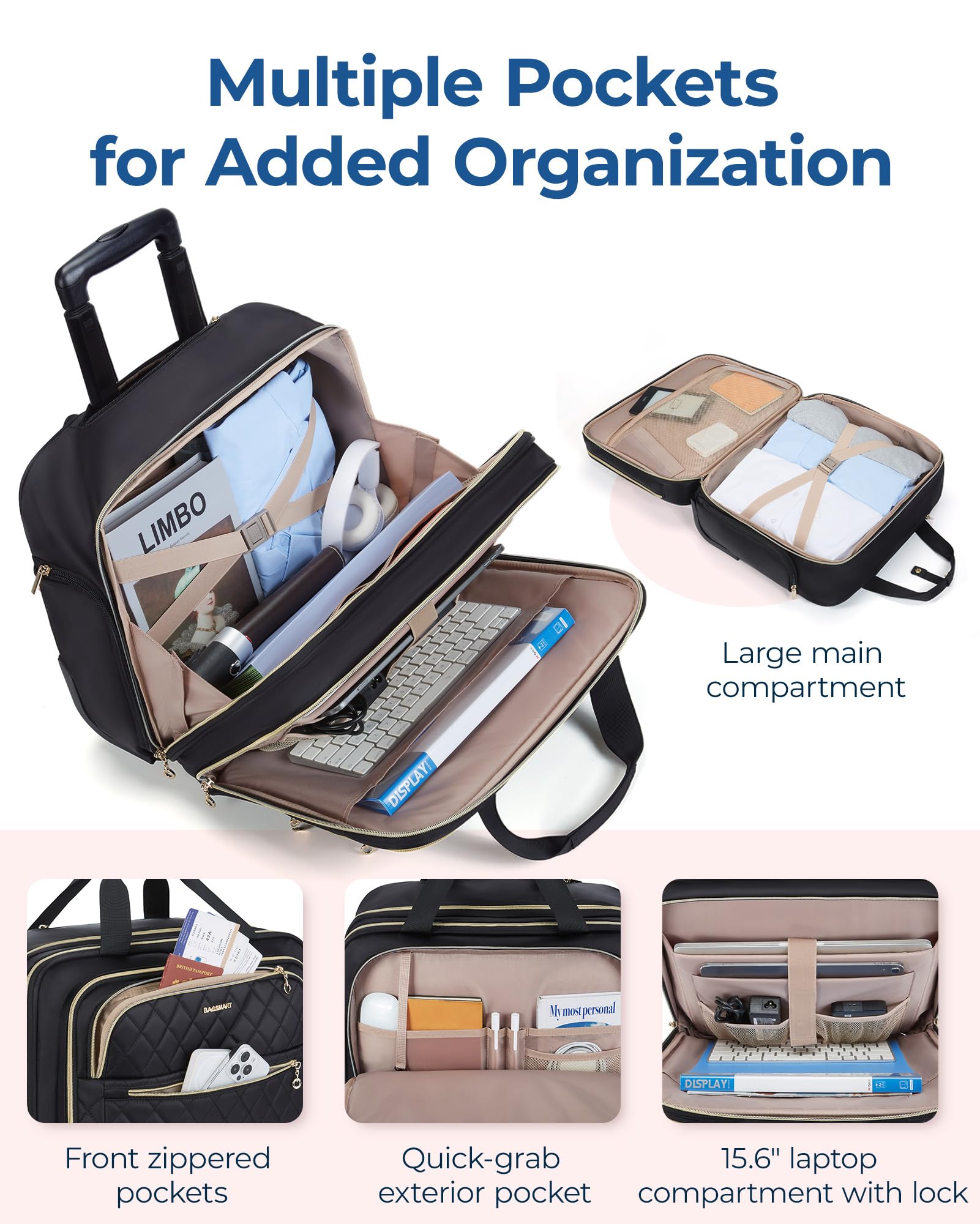 Foto 4 pulgar | Bolsa Con Ruedas Bagsmart Para Portátil De 15 6 Pulgadas  40 L  Negra - Venta Internacional.