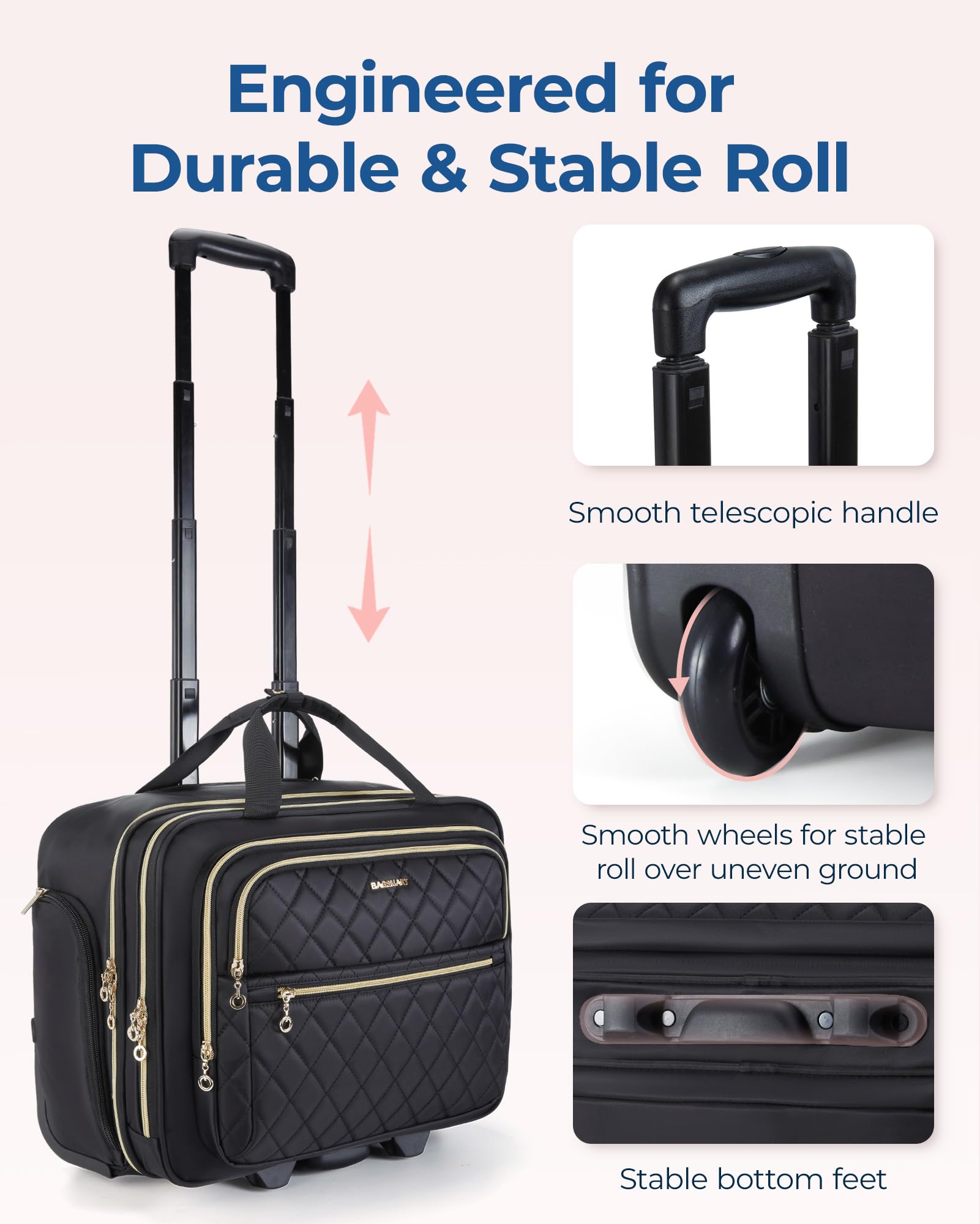 Foto 5 pulgar | Bolsa Con Ruedas Bagsmart Para Portátil De 15 6 Pulgadas  40 L  Negra - Venta Internacional.