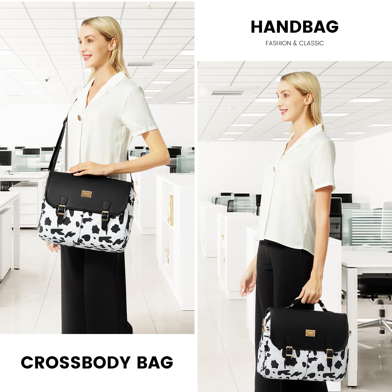 Foto 2 | Bolsa Para Portátil Lovevook Para Mujer De 15.6 Pulgadas Con Estampado De Vaca Negra - Venta Internacional.